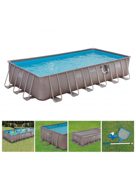 Summer Waves 24ft x 12ft x 52in Above Ground Rectangle Frame Pool Set Brown