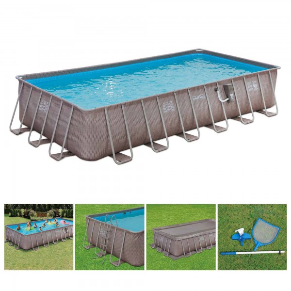 Summer Waves 24ft x 12ft x 52in Above Ground Rectangle Frame Pool Set Brown 