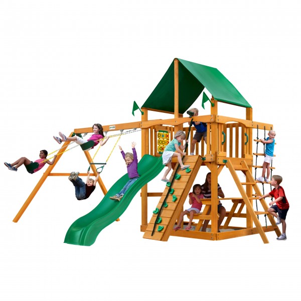 Gorilla Playsets Chateau Swing Set with Amber Posts and Deluxe Green Vinyl Canopy 