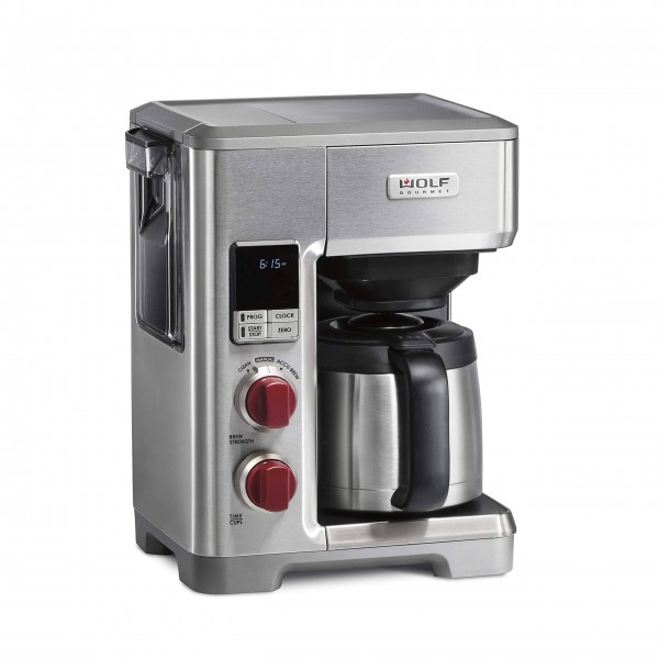 Wolf Gourmet - 10-Cup Coffee Maker with Water Filtration - Stainless Steel/Red Knob 