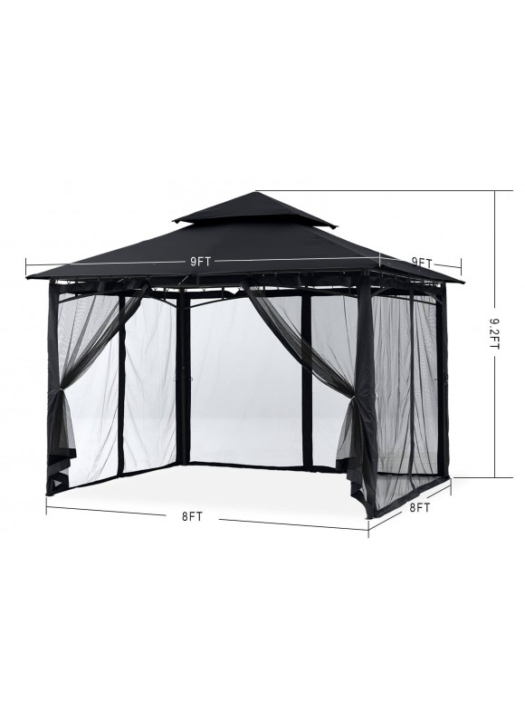 MasterCanopy Outdoor Garden Gazebo for Patios with Stable Steel Frame and Netting Walls (8x8,Black)