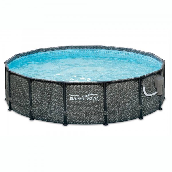 Summer Waves 14ft x 48in Round Above Ground Outdoor Frame Pool Set with Pump 
