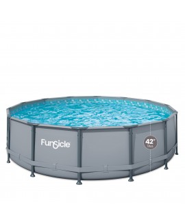 Funsicle Oasis 14 ft. Round 42 in. Deep Metal Frame Round Above Ground Pool with Pump, Gray 
