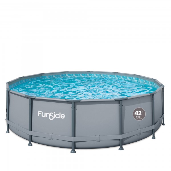Funsicle Oasis 14 ft. Round 42 in. Deep Metal Frame Round Above Ground Pool with Pump, Gray 