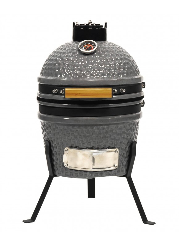 VESSILS 13 inch Stand Style Kamado Barbecue Charcoal Grill w/ Thermometer, Blue / Grey