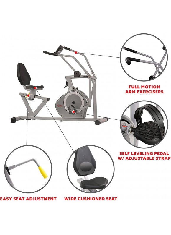 Sunny Health &amp; Fitness Cross Training Magnetic Recumbent Bike