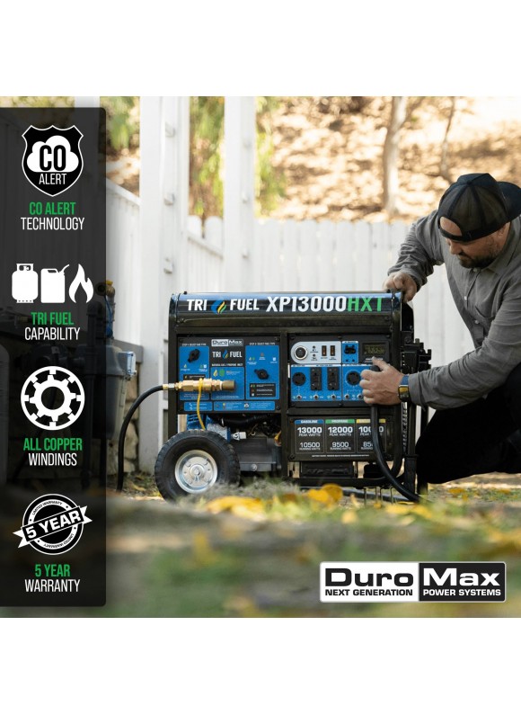 DuroMax XP13000HXT 13,000 Watt Tri Fuel Portable HXT Generator w/ Co Alert