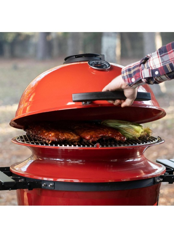 Kamado Joe Kettle Joe 22 in. Charcoal Grill in Red with Hinged Lid, Cart, and Side Shelves