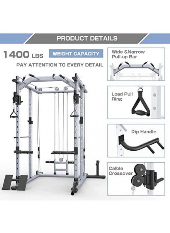 Major Lutie Multi-function Power Cage, PLM04 1400 lbs Power Rack with Cable Crossover Machine and More Strength Training Attachm D11