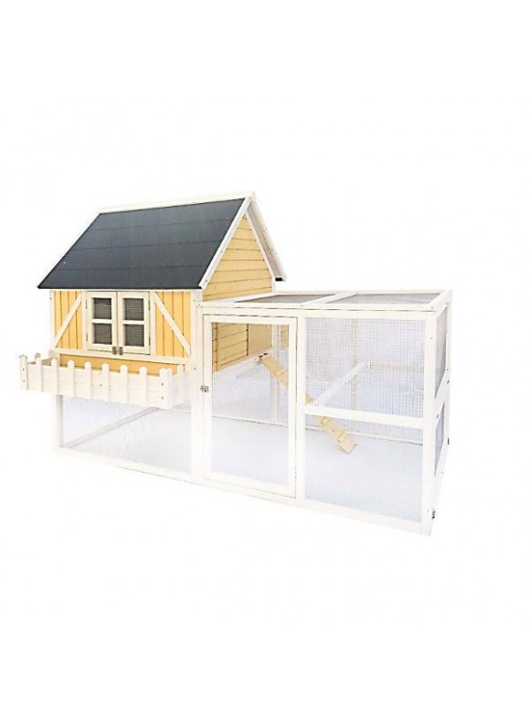 Zylina Yellow Cottage Wood Chicken Coop for Chickens with Plant Box