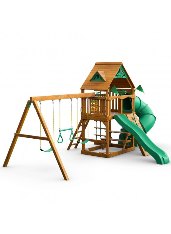 Gorilla Playsets Mountaineer Swing Set, Standard Wood Roof